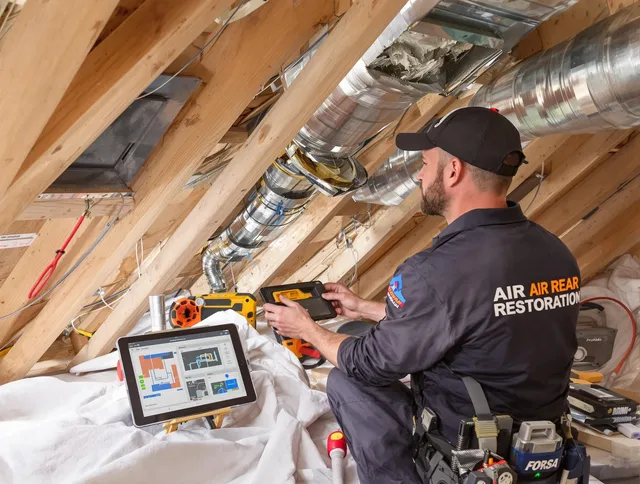 Barrington Air Duct Cleaning technician performing precise duct repair work in Barrington