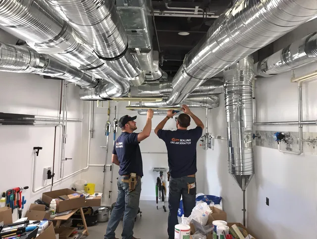 Barrington Air Duct Cleaning technician applying professional duct sealing solutions in Barrington