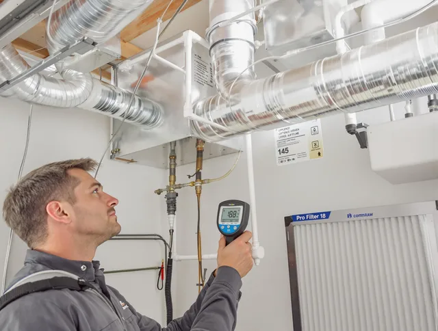 Barrington Air Duct Cleaning expert conducting detailed filter system inspection using diagnostic tools in Barrington