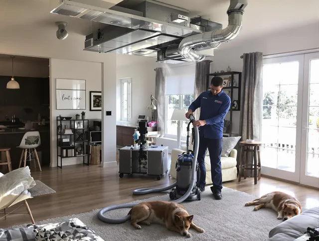 Barrington Air Duct Cleaning technician performing detailed indoor duct cleaning for improved air quality in Barrington