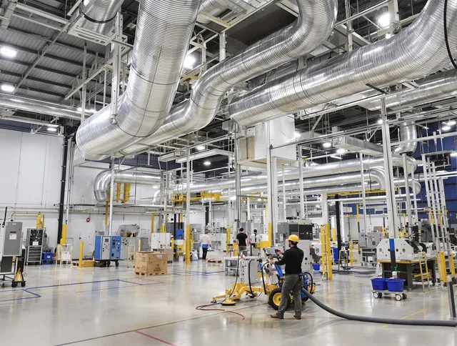 Barrington Air Duct Cleaning team performing comprehensive industrial duct cleaning at a large facility in Barrington